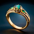 Golden greenish opal diamond ring