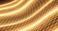 Golden grid surface with glowing light waves flowing across a futuristic abstract backdrop Royalty Free Stock Photo