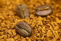 Golden ground coffee background with coffee beans Royalty Free Stock Photo