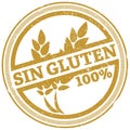 Golden grunge 100% gluten free rubber stamp with Spanish words SIN GLUTEN Royalty Free Stock Photo