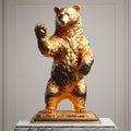 Golden Guardian: Majestic Bear Sculpture Crafted from Gold.