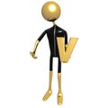 Golden Guy with V Letter Victory 3D Illustration