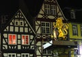 Golden Hachenburg Lion - symbol of town on Old Market square of Hachenburg, Rheinland-Pfalz, Germany at the night Royalty Free Stock Photo
