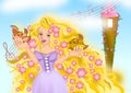 Golden hair princess Rapunzel in soft color scene