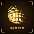 Golden Halftone Sphere. Halftone Design Element. Abstract Globe Logo Template. Vector Illustration.