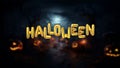 Golden Halloween balls in a scary night with moon and pumpkins, concept. Happy Halloween, creative idea Royalty Free Stock Photo