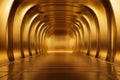 golden hallway with a round window at the end. Royalty Free Stock Photo