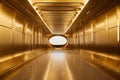 golden hallway with a round window at the end. Royalty Free Stock Photo