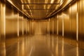 golden hallway with a round window at the end. Royalty Free Stock Photo