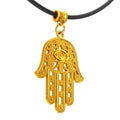 Golden Hamsa, Hand of Fatima Amulet Coulomb. 3d Rendering