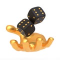 Golden Hand Rolling Black Dice with Gold Dots isolated on a white background Royalty Free Stock Photo