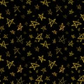 Golden hand-drawn stars on night sky, seamless pattern Royalty Free Stock Photo