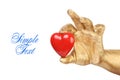 Golden hand with a red heart Royalty Free Stock Photo