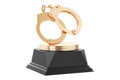 Golden Handcuffs Award Trophy Pedestal. 3d Rendering