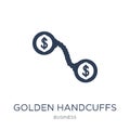 Golden handcuffs icon. Trendy flat vector Golden handcuffs icon