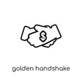 Golden handshake icon. Trendy modern flat linear vector Golden h