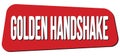 GOLDEN HANDSHAKE text on red trapeze stamp sign