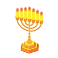 Golden hanukkah with candles or menorah. Isometric flat illustration, isolated