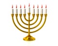 Golden Hanukkah menorah with burning candles