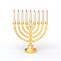 Golden Hanukkah Menorah with candles 3d illustration