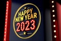 Golden 2023 Happy New Year with Lights - 3D Illustration