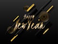 Golden Happy New Year Text with Woofer`s and Abstract Elements Decorated