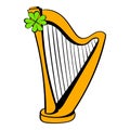 Golden harp and clover icon, icon cartoon