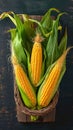 A golden harvest isolated corn on a textured wooden background