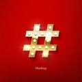 Golden hashtag with electric bulbs realistic 3D illustration