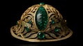 Golden Head Ring With Emerald Stones - Art Nouveau Inspired