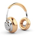 Golden headphones 3D. Icon. on white