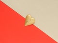 Golden heart brooch. Happy valentines day. Beauty and jewelry concept. Gift for Valentines day. Top view Royalty Free Stock Photo