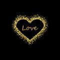 Golden heart frame with empty space for your text. Gold Valentines day frame made of uneven spots or dots of various