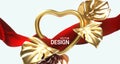 Golden heart frame and flowing red fabric Royalty Free Stock Photo