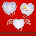 Golden heart frames with pigeons and cupid Royalty Free Stock Photo