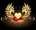 Golden heart with golden wings Royalty Free Stock Photo