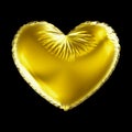 Golden heart made of inflatable balloon isolated on black background.