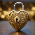 Golden heart padlock. Generative AI