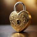 Golden heart padlock. Generative AI