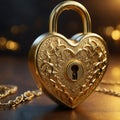 Golden heart padlock. Generative AI