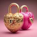 Golden heart padlock, love symbol, gold lock, guard your heart. valentine day concept. Generative AI