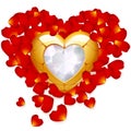 Golden heart and petal of rose Royalty Free Stock Photo
