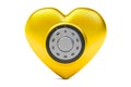 Golden heart with safe combination lock, 3D rendering