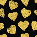 Golden Heart seamless pattern. Black background.