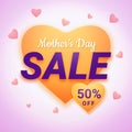 Golden heart shape design with text Mother`s Day Sale, with 50%