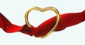 Golden heart shape with flowing red cloth Royalty Free Stock Photo