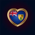 Golden heart shaped Illustration of Turk and Caicos flag