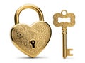 Golden heart-shaped lock and key symbolizing eternal love and commitment Royalty Free Stock Photo