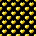 Golden Hearts on Black Background Pattern Vector