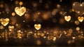 Golden hearts bokeh background, valentine\'s day concept